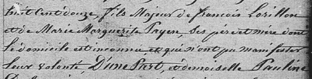 Extraits de l'acte de mariage de Nicolas Edouard Lorillon et Pauline Delacroix le 26/10/1840 à Canteleu (76)