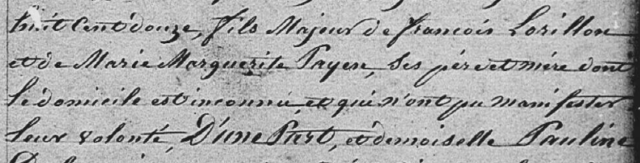 Extraits de l'acte de mariage de Nicolas Edouard Lorillon et Pauline Delacroix le 26/10/1840 à Canteleu (76)