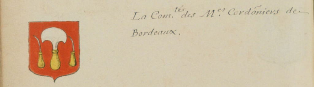 Blason de la corporation des maîtres cordonniers de bordeaux issu de l'Armorial d'Hoziers